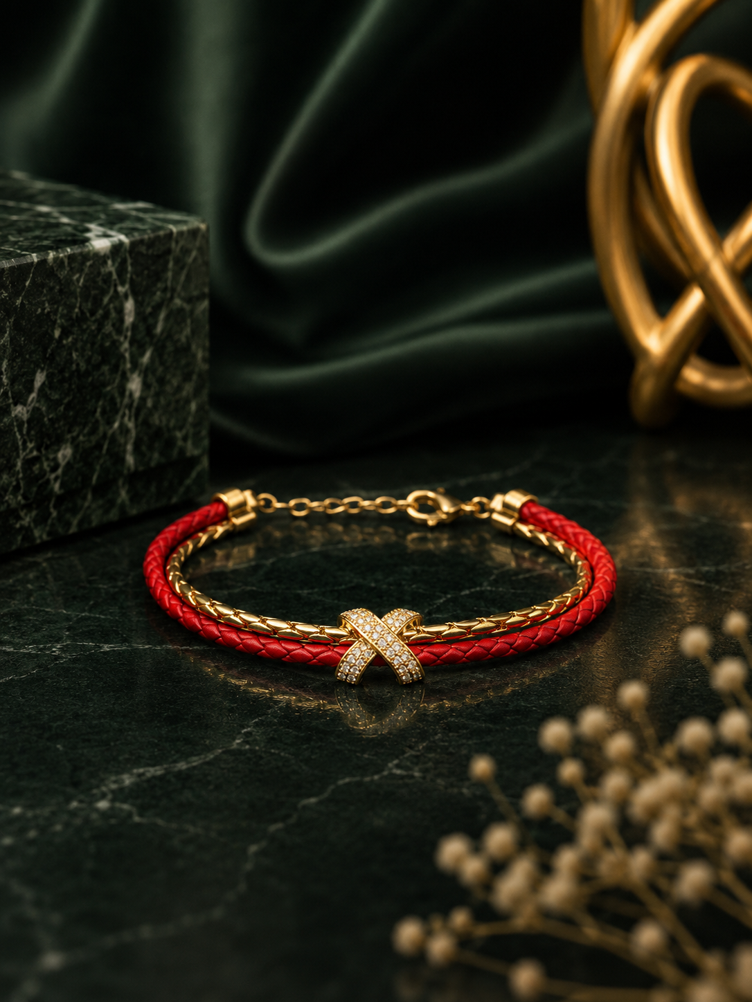Gen X Bracelet - Braided Leather & Gold Crystal Charm