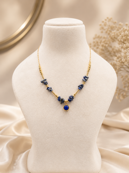 Celestial Blue Stone 18Kt Gold-Plated Waterproof Beaded Necklace