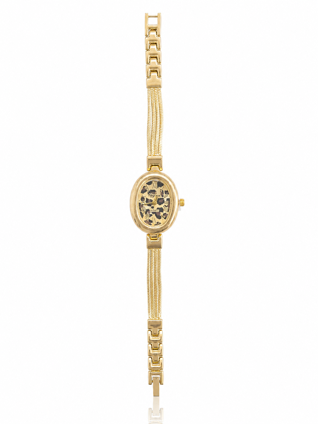 Vintage Leopard Print Multi-Strand Gold Watch