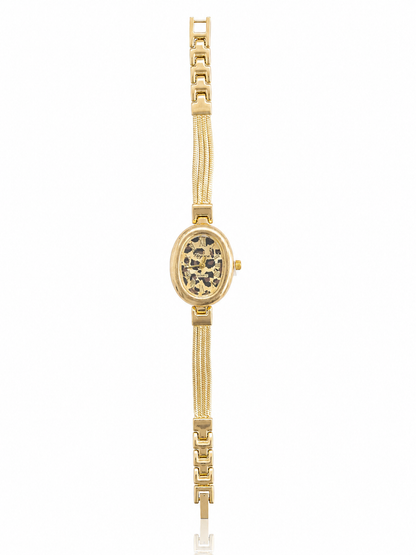 Vintage Leopard Print Multi-Strand Gold Watch