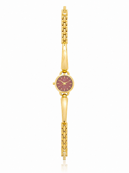 Sculptural Gold Watch with Burgundy Textured Dial