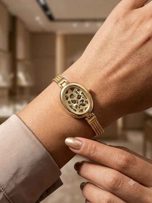 Vintage Leopard Print Multi-Strand Gold Watch