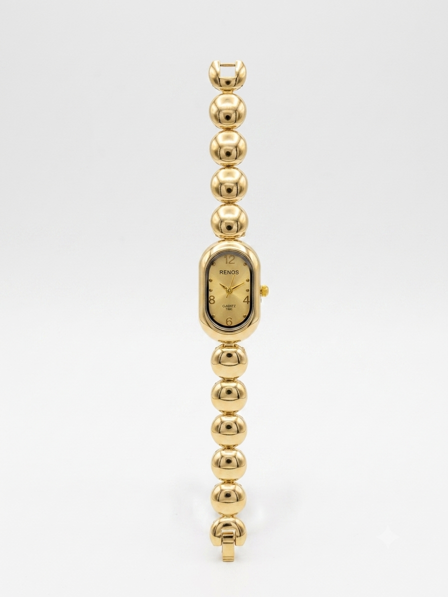 Renos Vintage-Chic Gold Bead Watch