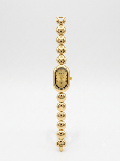 Renos Vintage-Chic Gold Bead Watch