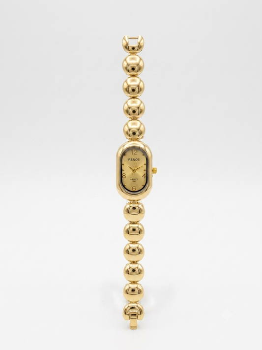 Renos Vintage-Chic Gold Bead Watch