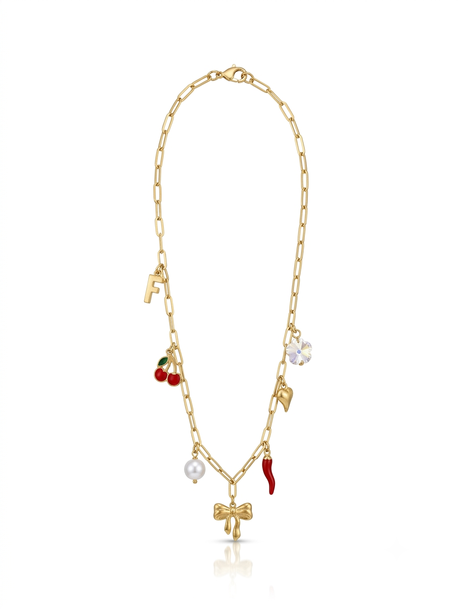Whimsical Charm Link 18K Gold Plated Statement Necklace