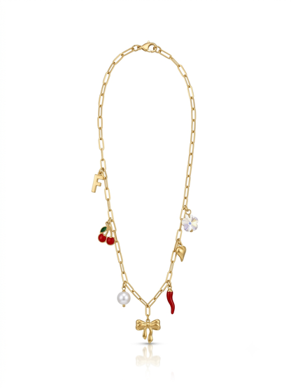 Whimsical Charm Link 18K Gold Plated Statement Necklace