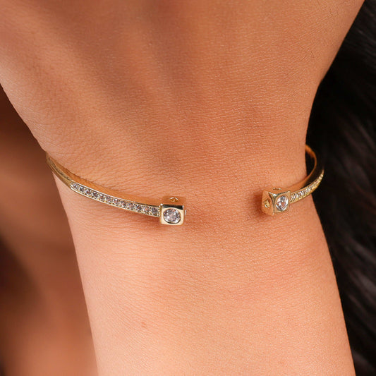 Cube Diamond Open Cuff Bracelet - Bradiya