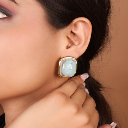 Cushion-Cut Gemstone Stud Earrings - Bradiya
