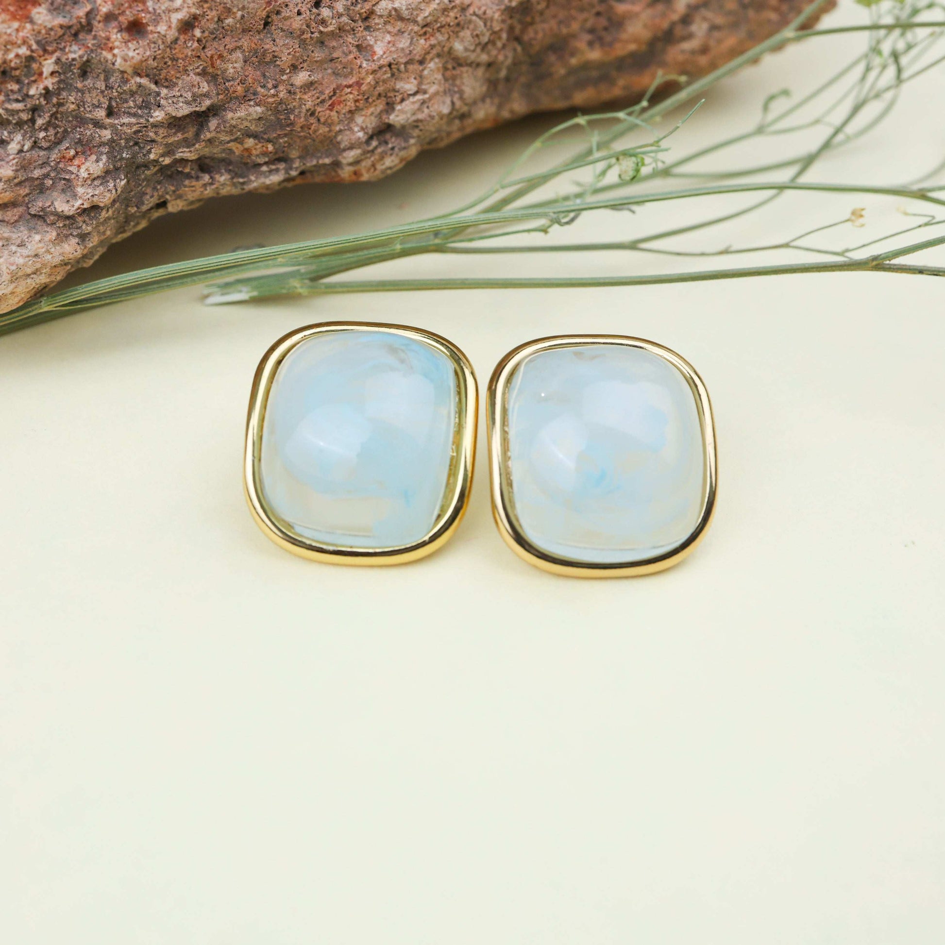 Cushion-Cut Gemstone Stud Earrings - Bradiya
