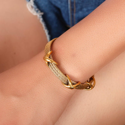 Statement Gold Cable Luxury Bracelet - Bradiya