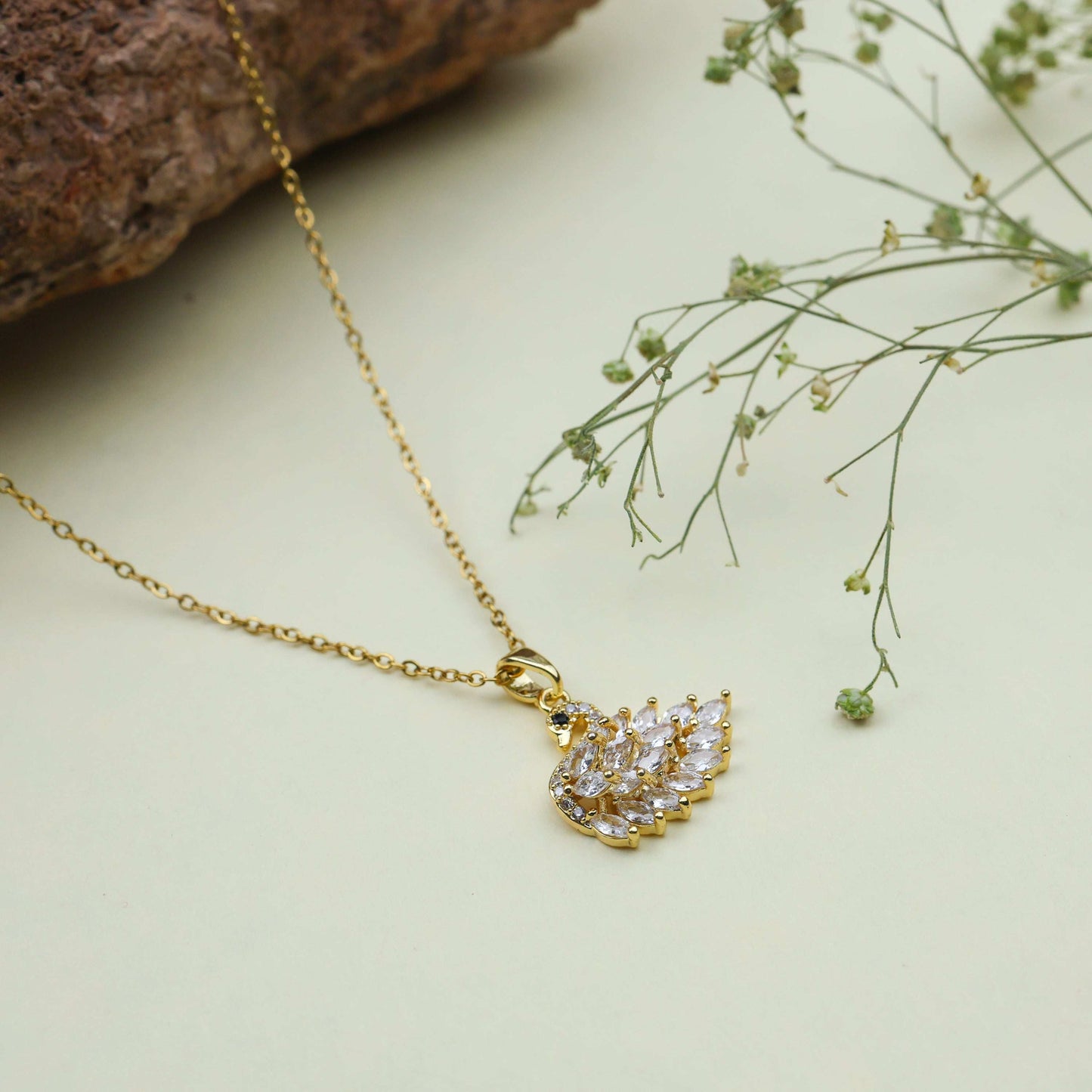 Diamond Swan Pendant Necklace. - Bradiya