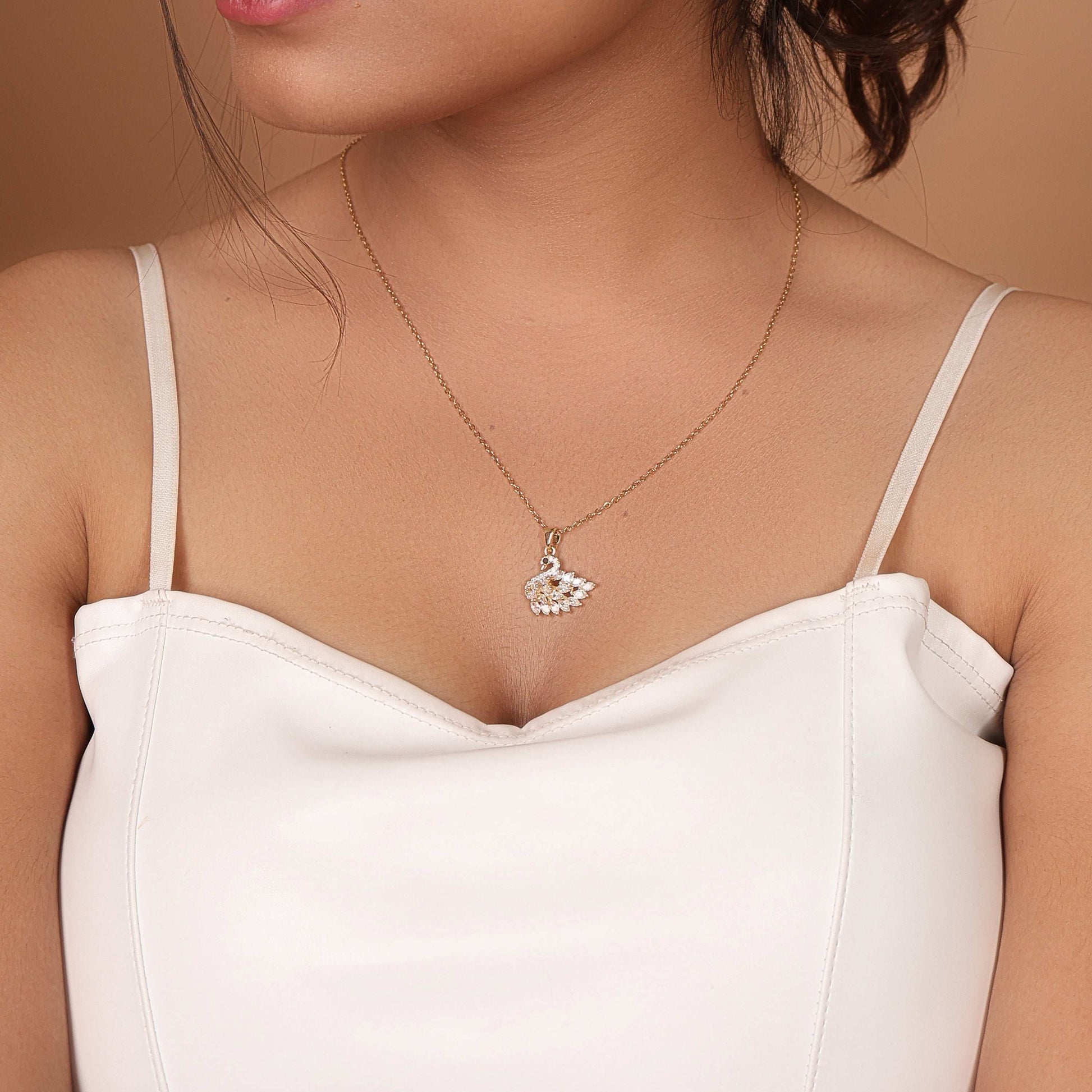 Diamond Swan Pendant Necklace. - Bradiya