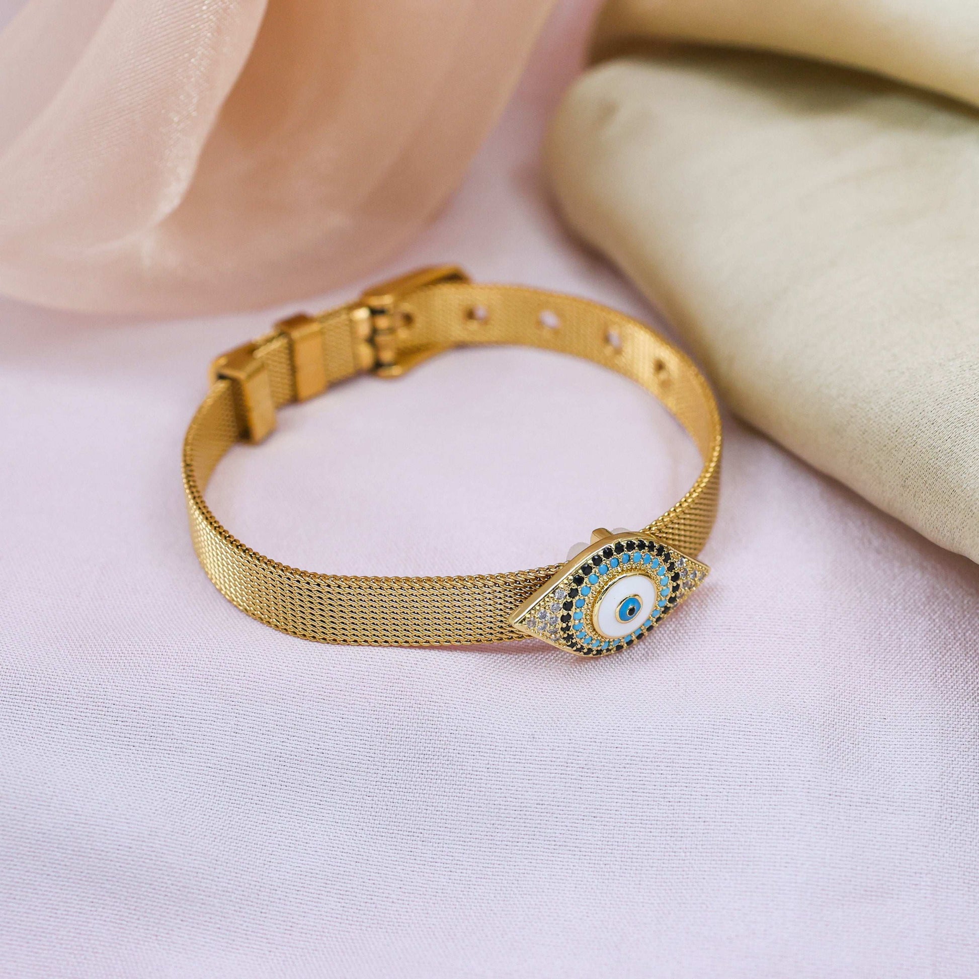 Bradiya Luxury Evil Eye Bracelet - Anti-Tarnish Mesh Band - Bradiya