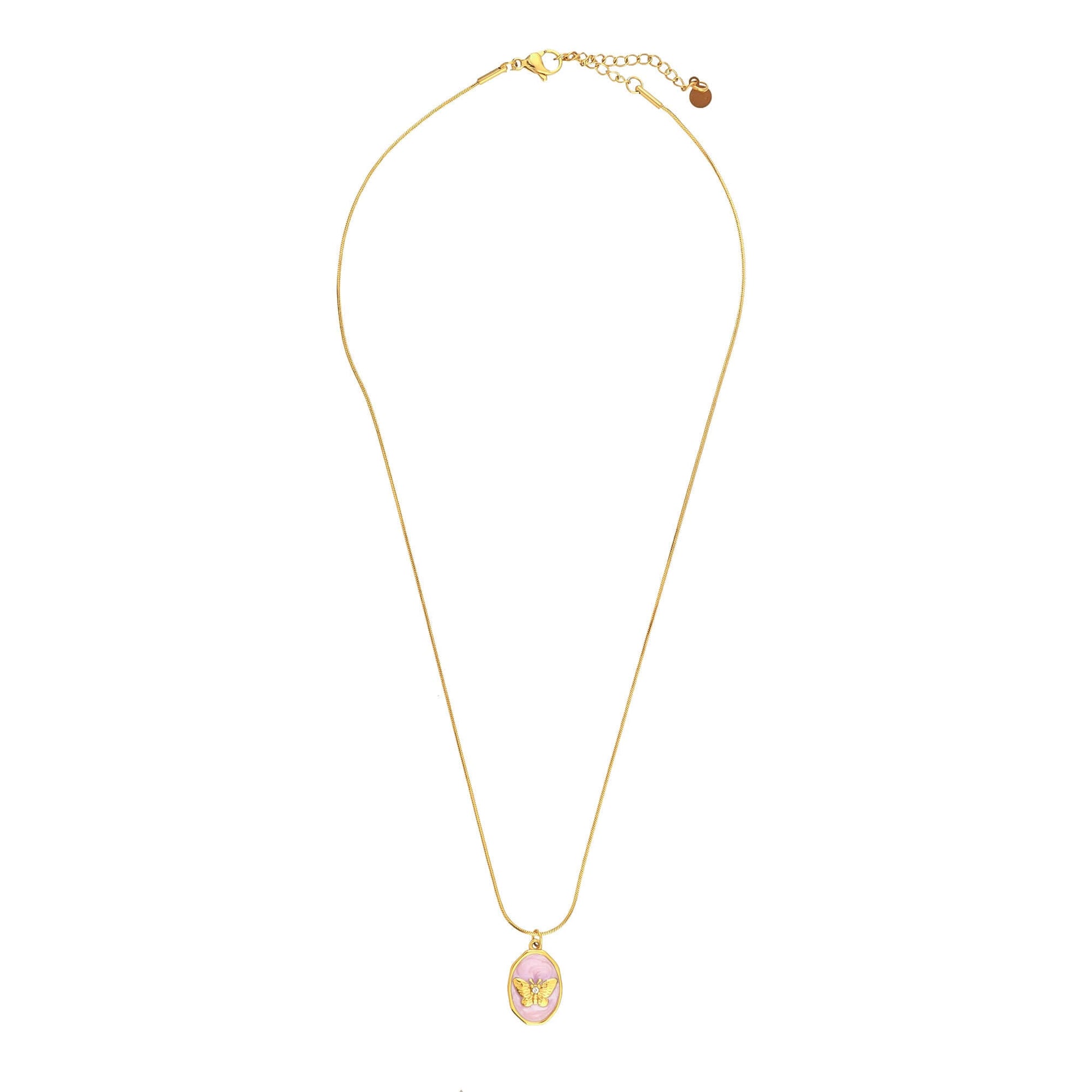 Bradiya Pink Butterfly Pendant Necklace - Anti-Tarnish - Bradiya