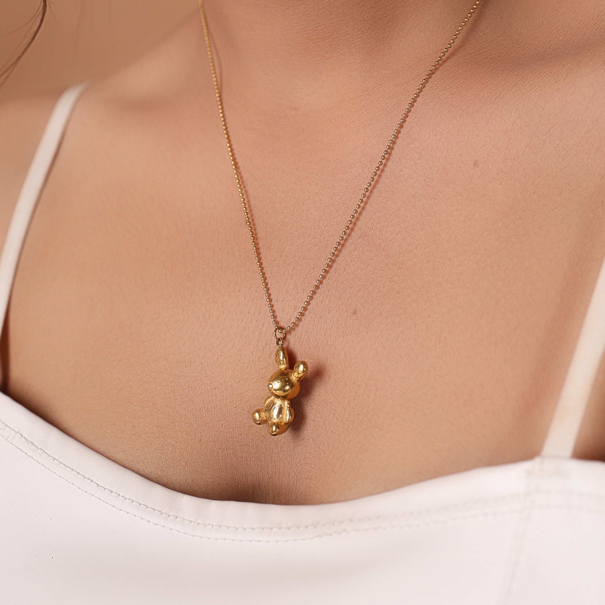 Cute 18Kt Gold Rabbit Pendant Necklace - Bradiya