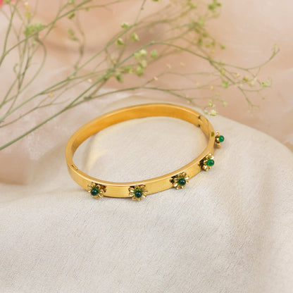 Bradiya Tarnish-Free Bangle Bracelet with Green Flowers - Bradiya