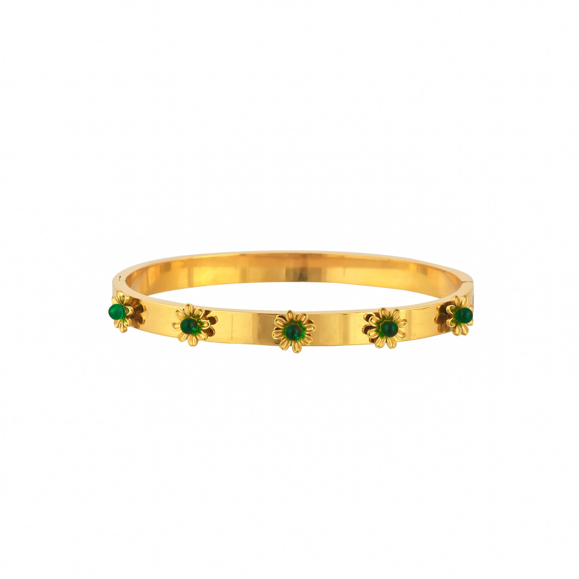 Bradiya Tarnish-Free Bangle Bracelet with Green Flowers - Bradiya