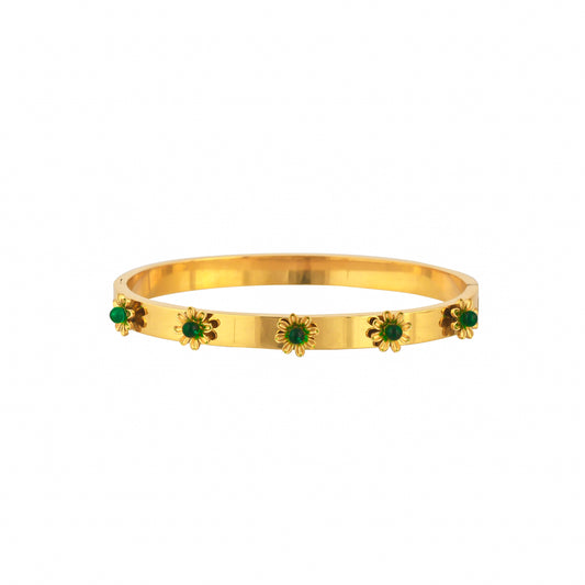 Bradiya Tarnish-Free Bangle Bracelet with Green Flowers - Bradiya