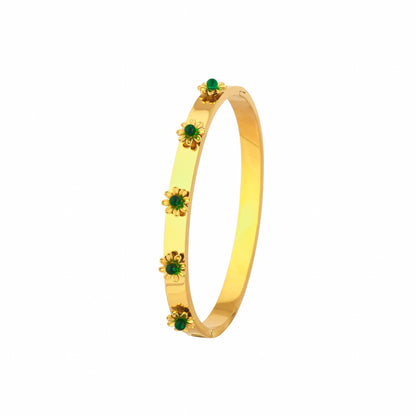 Bradiya Tarnish-Free Bangle Bracelet with Green Flowers - Bradiya