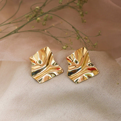 Molten 18 Kt Gold Abstract Earrings - Bradiya