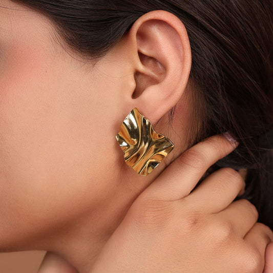 Molten 18 Kt Gold Abstract Earrings - Bradiya