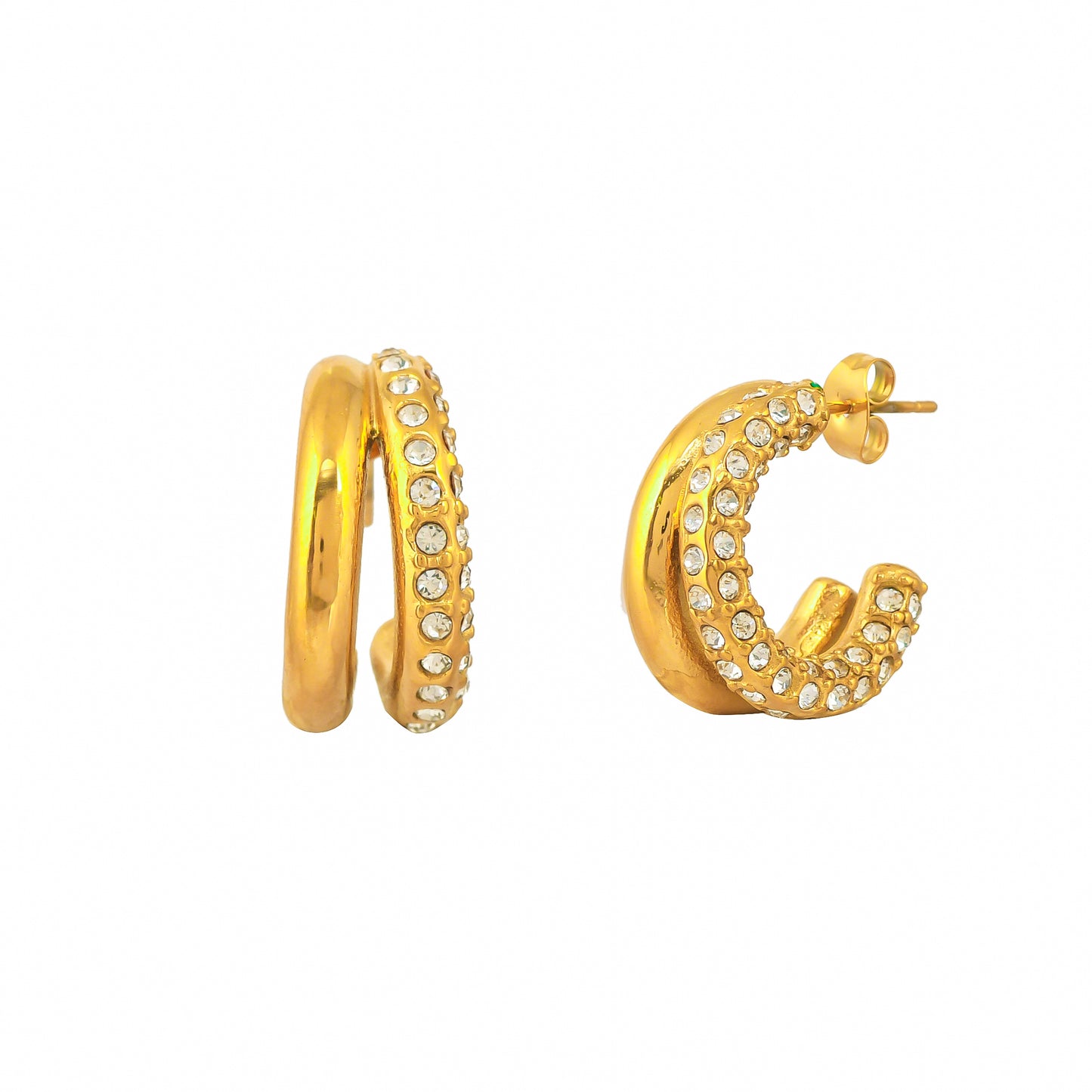 Double C Diamond Huggie Hoop Earrings - Bradiya