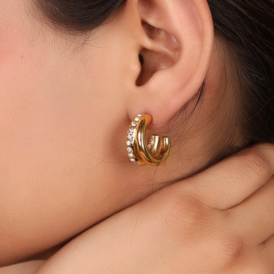 Double C Diamond Huggie Hoop Earrings - Bradiya