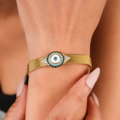 Bradiya Luxury Evil Eye Bracelet - Anti-Tarnish Mesh Band - Bradiya