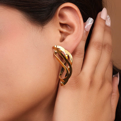 Sculptural Ribbon Drop Premium Earrings. - Bradiya