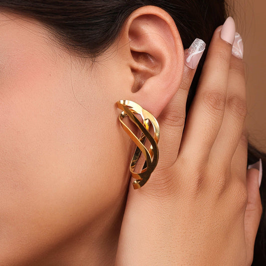 Sculptural Ribbon Drop Premium Earrings. - Bradiya