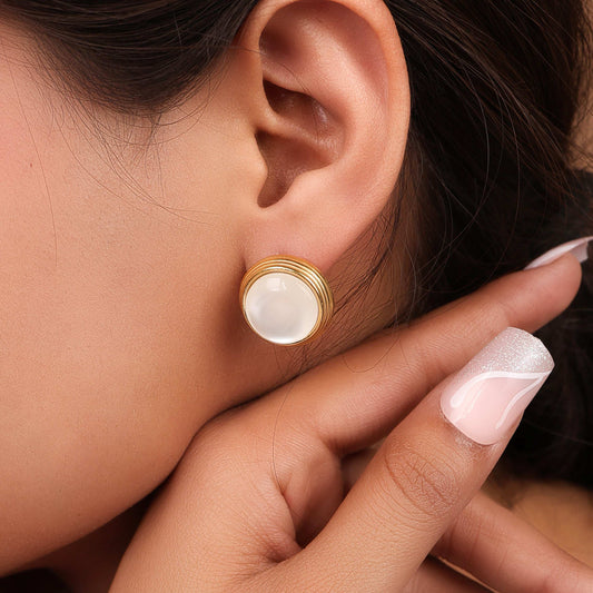 Bradiya Moonstone Halo Stud Earrings - Anti-Tarnish Luxury - Bradiya