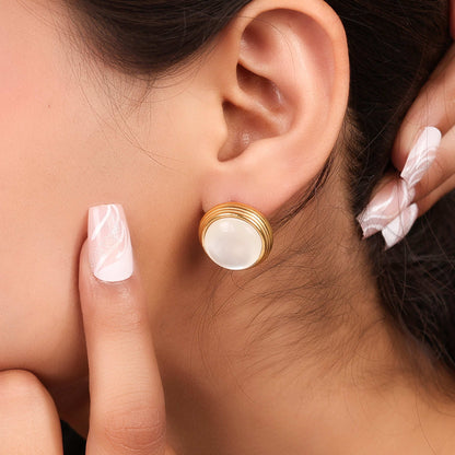 Bradiya Moonstone Halo Stud Earrings - Anti-Tarnish Luxury - Bradiya