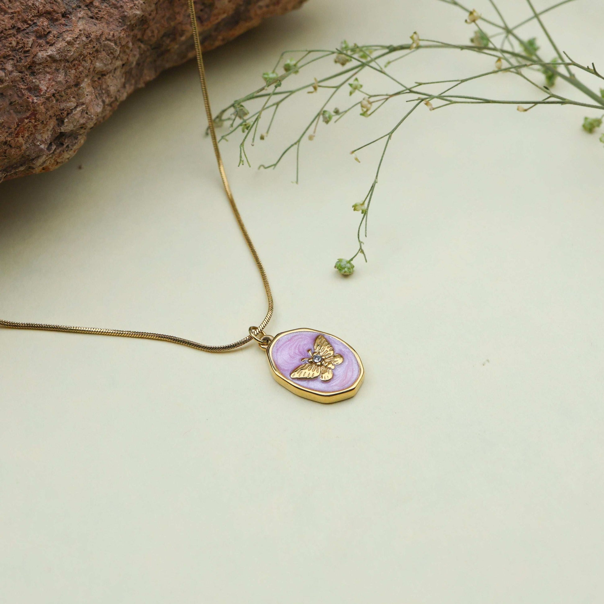 Bradiya Pink Butterfly Pendant Necklace - Anti-Tarnish - Bradiya