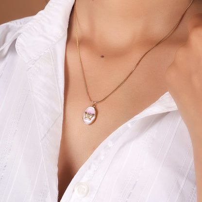 Bradiya Pink Butterfly Pendant Necklace - Anti-Tarnish - Bradiya