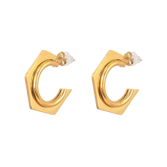 Hexagonal Open Hoop Earrings - Bradiya