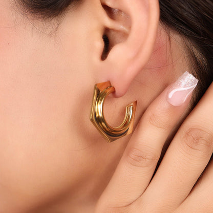 Hexagonal Open Hoop Earrings - Bradiya