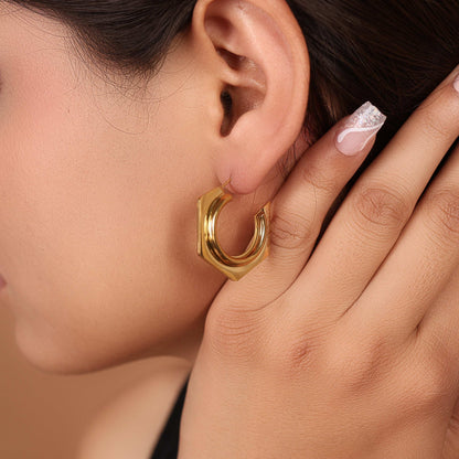 Hexagonal Open Hoop Earrings - Bradiya