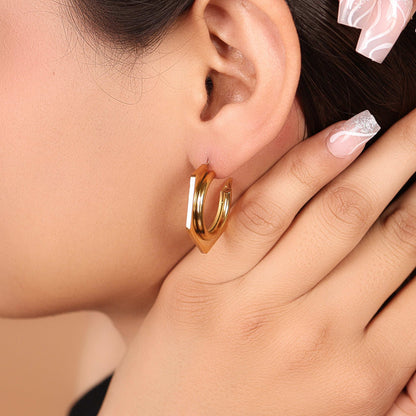 Hexagonal Open Hoop Earrings - Bradiya