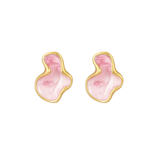 Pink Marble Enamel Earrings - Bradiya