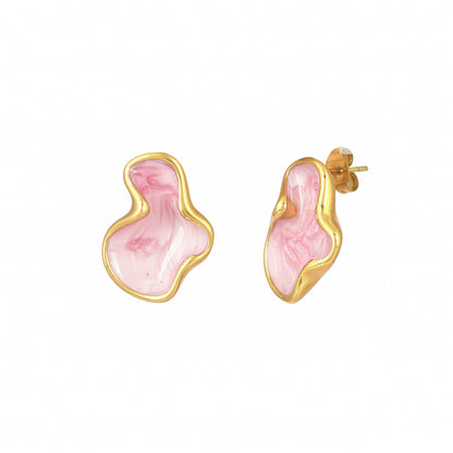 Pink Marble Enamel Earrings - Bradiya